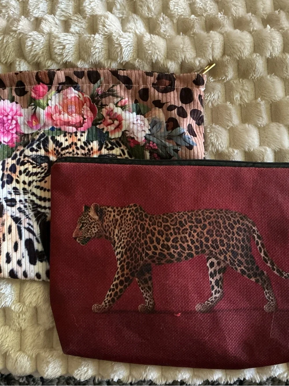 🐆🌸 Set of 2 Wild & Fun Cosmetic Bags 🌸🐆